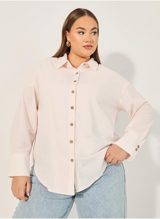 Styli - Solid Button Down Oversized Longline Shirt - Image 1