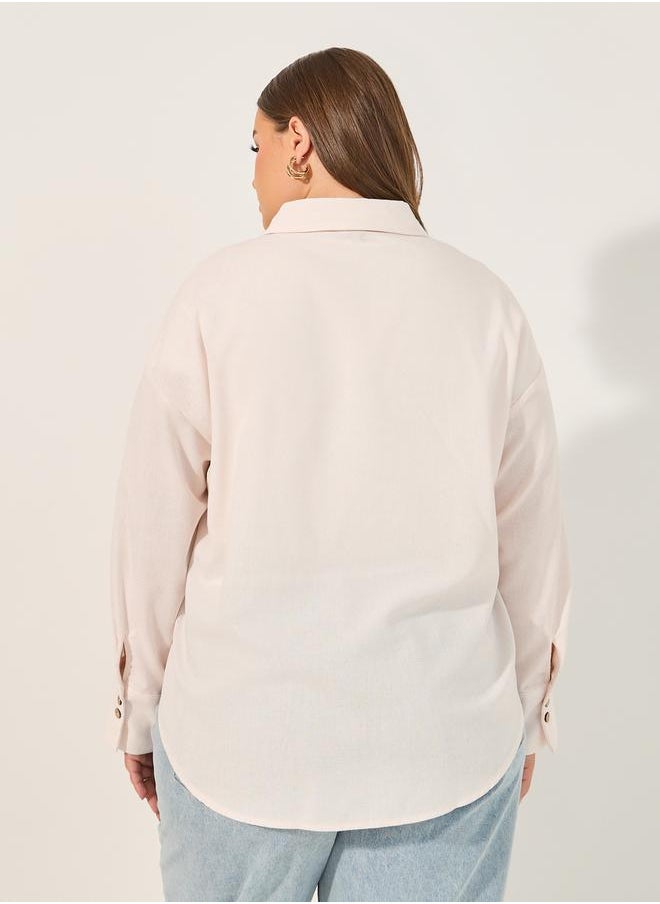 Styli - Solid Button Down Oversized Longline Shirt - Image 1
