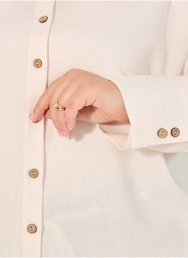 Styli - Solid Button Down Oversized Longline Shirt - Image 1