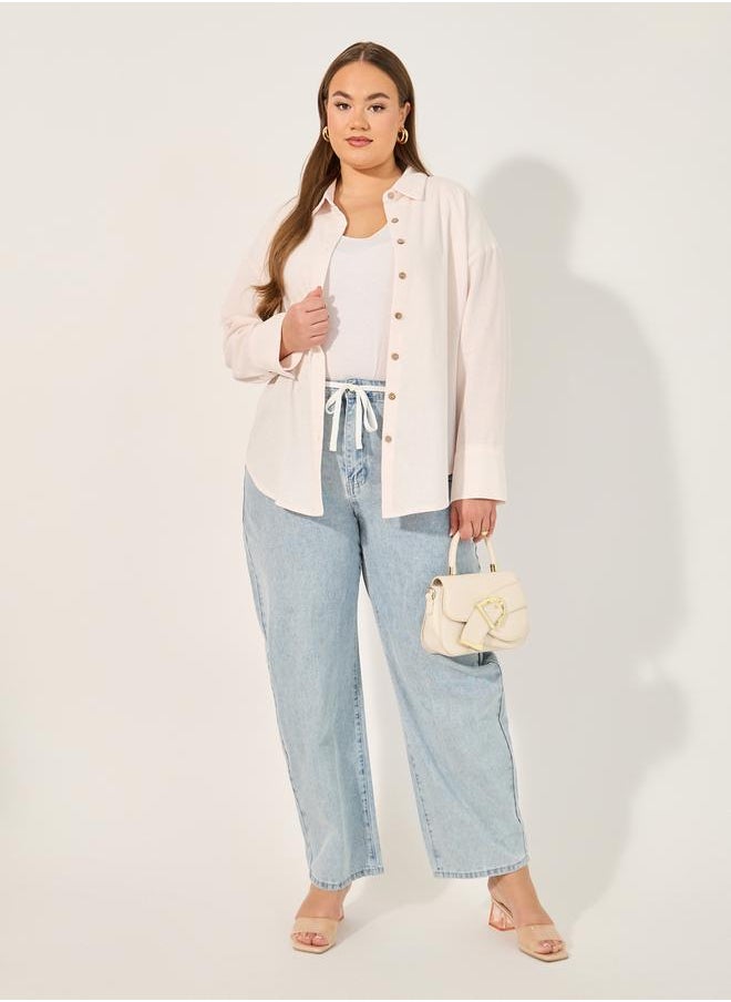 Styli - Solid Button Down Oversized Longline Shirt - Image 1