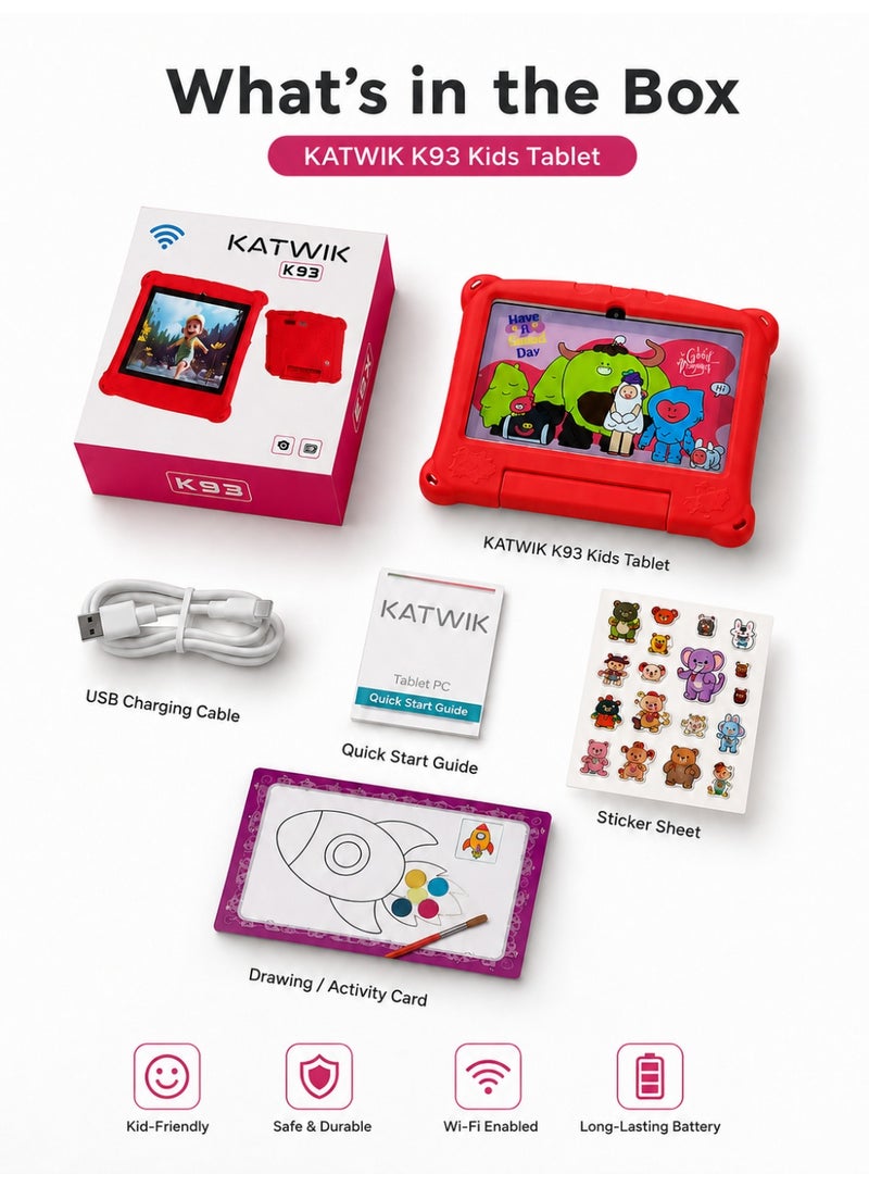 KATWIK K93 Kids Tablet 7-Inch WiFi Model With Protective Rubber Case, 13MP Rear Camera, AI Lens Flash, Type-C Charging, Learning & Entertainment Tablet For Kids - Image 4