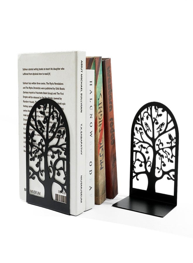 YXQ Book Ends for Shelves Decorative,Tree Metal Bookend Supports for Home Office School Heavy Books, Set of 3 Black Book Holders for Shelf Unique Decoration Book Stoppers - Image 2