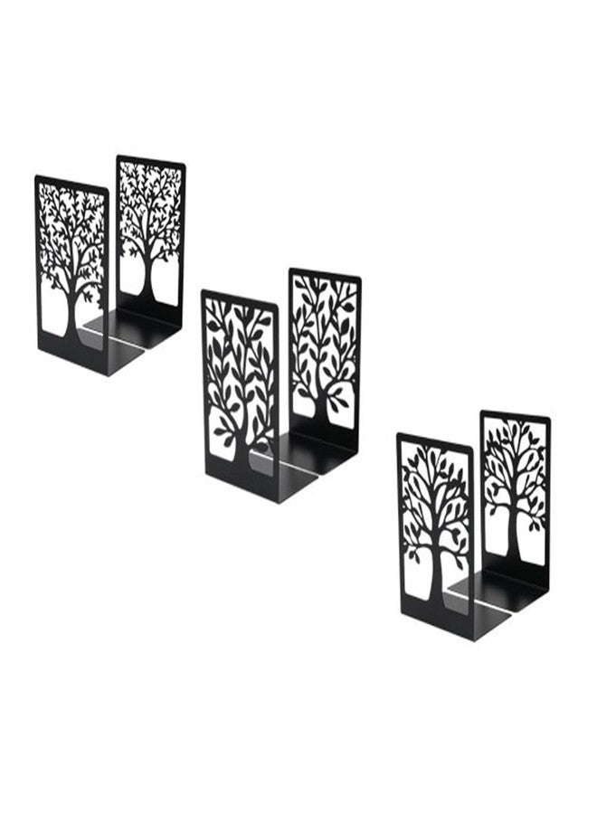 YXQ Book Ends for Shelves Decorative,Tree Metal Bookend Supports for Home Office School Heavy Books, Set of 3 Black Book Holders for Shelf Unique Decoration Book Stoppers - Image 1