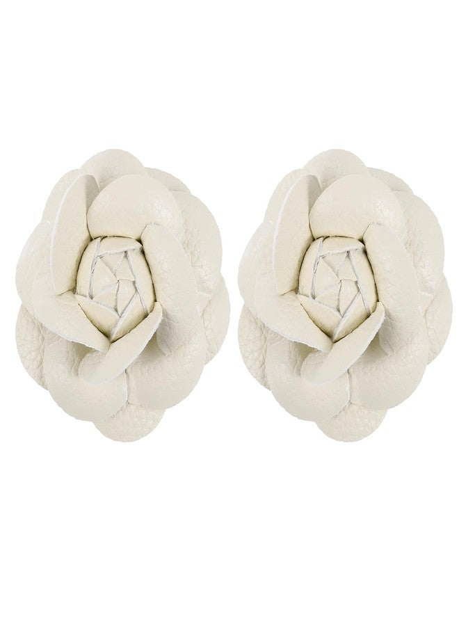 PATIKIL Flower Hair Clips, 2 Pack Camellia Hairpin Floral Brooches Pin Handmade Leather Flower Brooch for Lady Bridal Women Hat Dress Shirt, Beige - Image 1