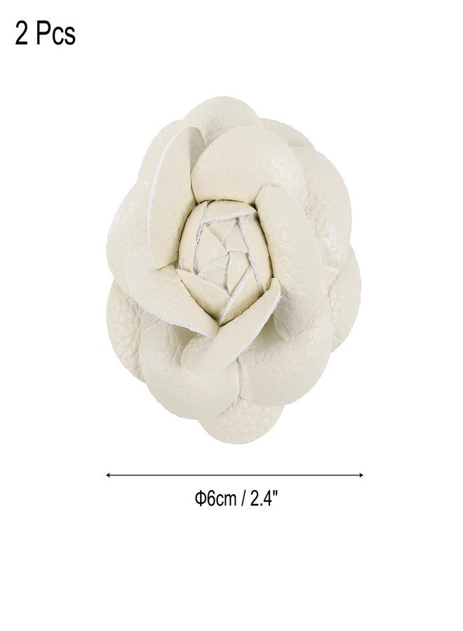 PATIKIL Flower Hair Clips, 2 Pack Camellia Hairpin Floral Brooches Pin Handmade Leather Flower Brooch for Lady Bridal Women Hat Dress Shirt, Beige - Image 2