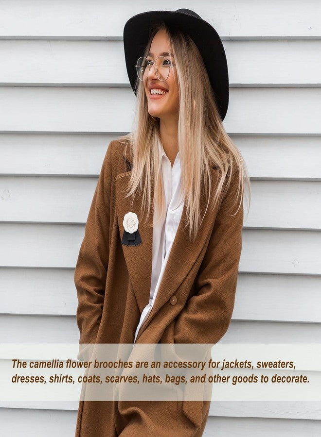 PATIKIL Flower Hair Clips, 2 Pack Camellia Hairpin Floral Brooches Pin Handmade Leather Flower Brooch for Lady Bridal Women Hat Dress Shirt, Beige - Image 4