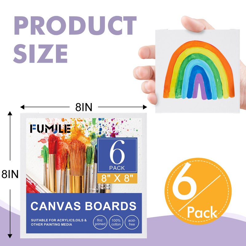FUMILE Canvas Boards for Painting 8x8, 6 Pack Canvases for Painting Primed Acid Free Blank Canvas Panels for Painting Canvas for Classroom and Painting Parties. - Image 2