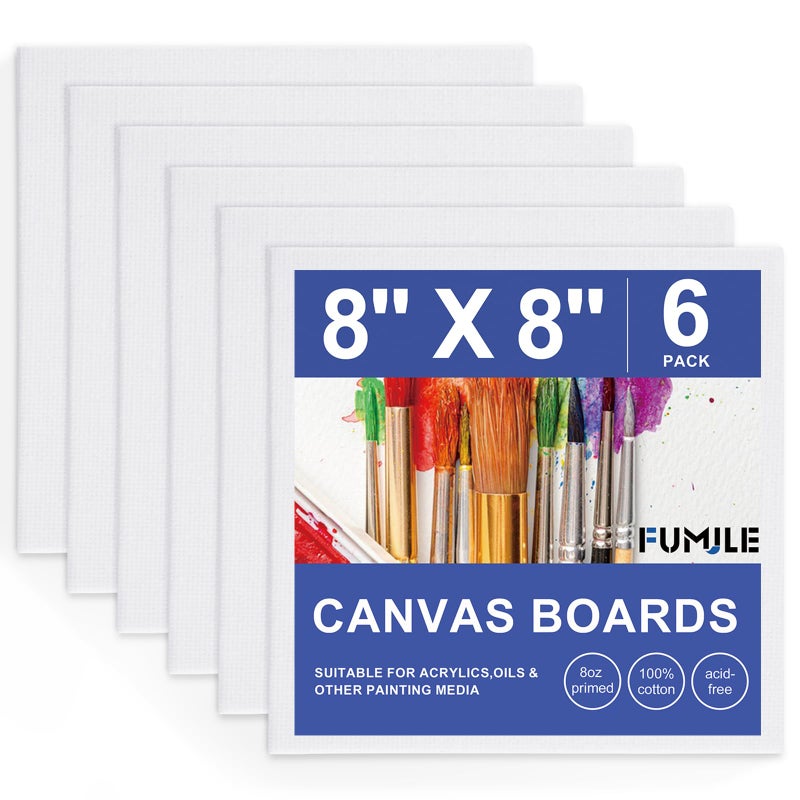 FUMILE Canvas Boards for Painting 8x8, 6 Pack Canvases for Painting Primed Acid Free Blank Canvas Panels for Painting Canvas for Classroom and Painting Parties. - Image 1