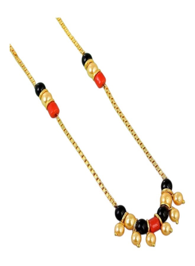 AAIKU Maharashtrian Long Traditional Gold Plated Micro Polish Mangalsutra for Women 34 Inch onyx Beaded Fashion chain necklace Jwellery (RedBlackOffwhite) - Image 1