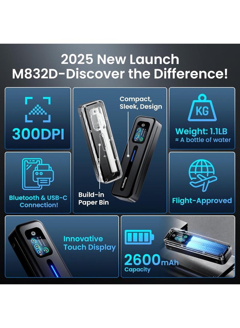 فوميمو طابعة محمولة مُحسّنة بشاشة تعمل باللمس، طابعة حرارية M832D A4 سوداء، لون أسود - Image 2