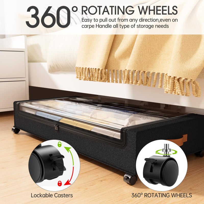 Yecaye Under Bed Storage with Wheels 2Pack, 70L Larger Capacity Under Bed Storage Containers, Underbed Shoe Storage Organizer, Rolling Under Bed Metal Drawers for Clothes, Blankets(35.5 x 17 x 6.7in) - Image 4