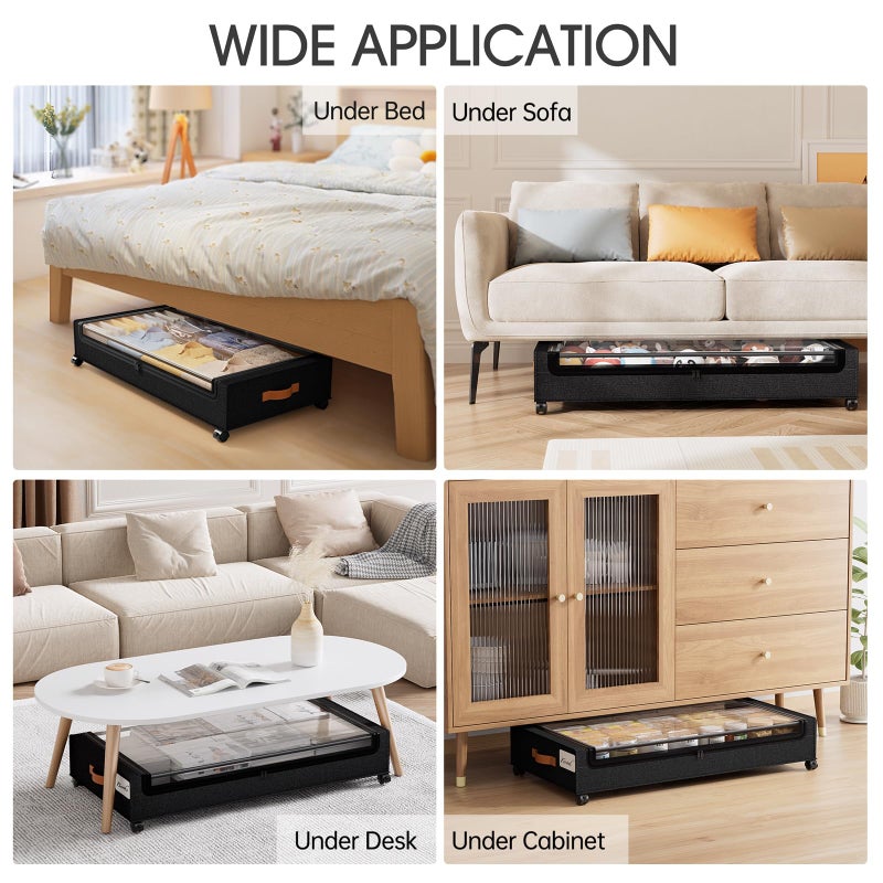 Yecaye Under Bed Storage with Wheels 2Pack, 70L Larger Capacity Under Bed Storage Containers, Underbed Shoe Storage Organizer, Rolling Under Bed Metal Drawers for Clothes, Blankets(35.5 x 17 x 6.7in) - Image 5