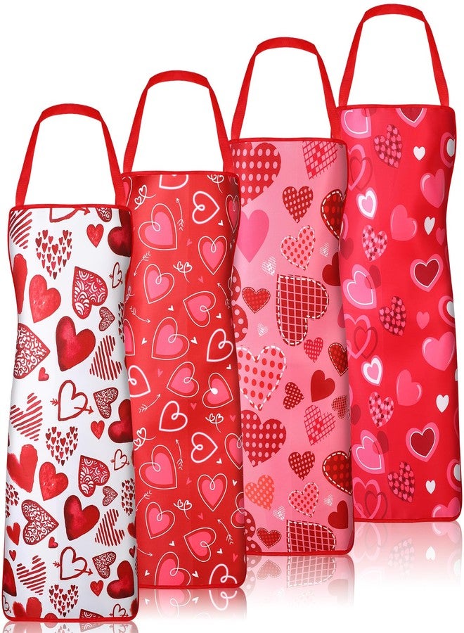 mzfoo 4 Pack Valentines Aprons - Heart Aprons for Women - Red - Large - Image 1