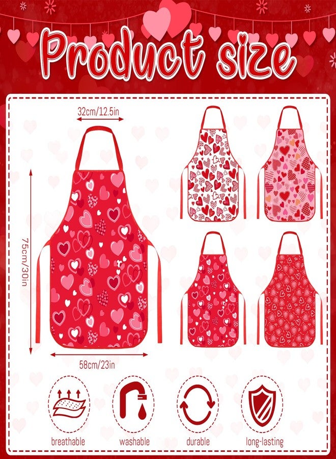mzfoo 4 Pack Valentines Aprons - Heart Aprons for Women - Red - Large - Image 2