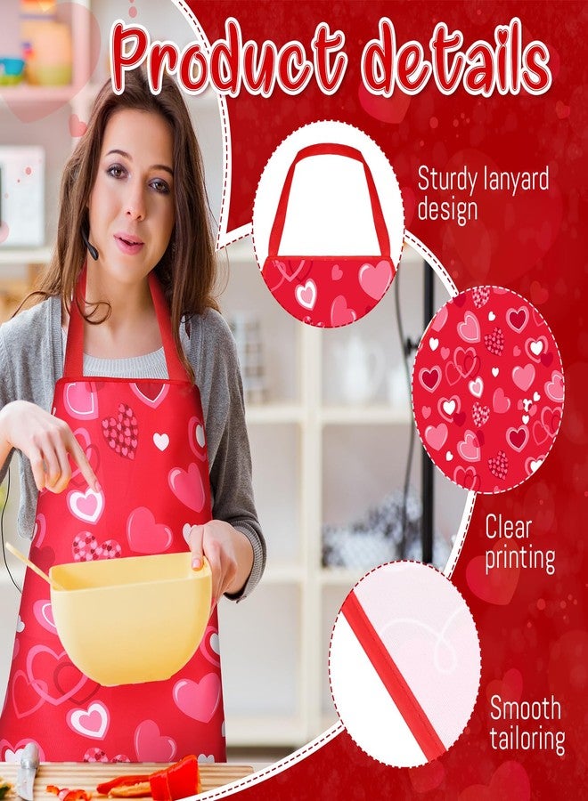 mzfoo 4 Pack Valentines Aprons - Heart Aprons for Women - Red - Large - Image 3