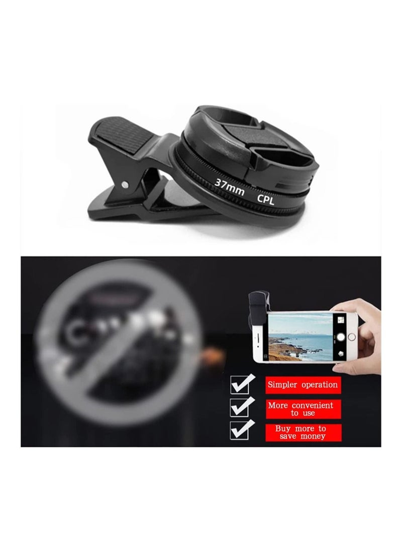 SYOSI - 37mm CPL Phone Camera Lens Large Aperture Universal Portable Polarizer Clip on Cellphone Cpl Filter for Most Mobilephone Models Mobile Camera Lens Video Camera External Single Reflex Polarizer - Image 1