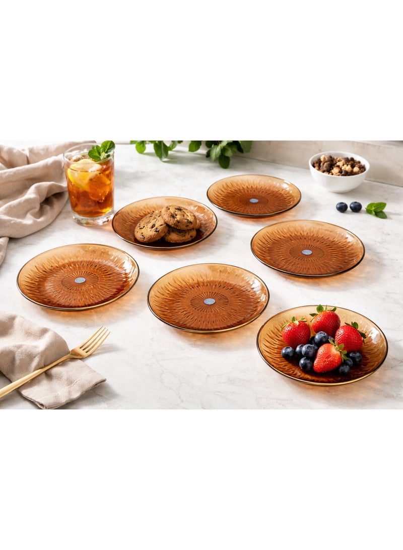 Shatterproof Acrylic Dessert and Fruit Serving Plates Set with Textured Design and Gold Rims - 6 Pieces - Amber - Image 2