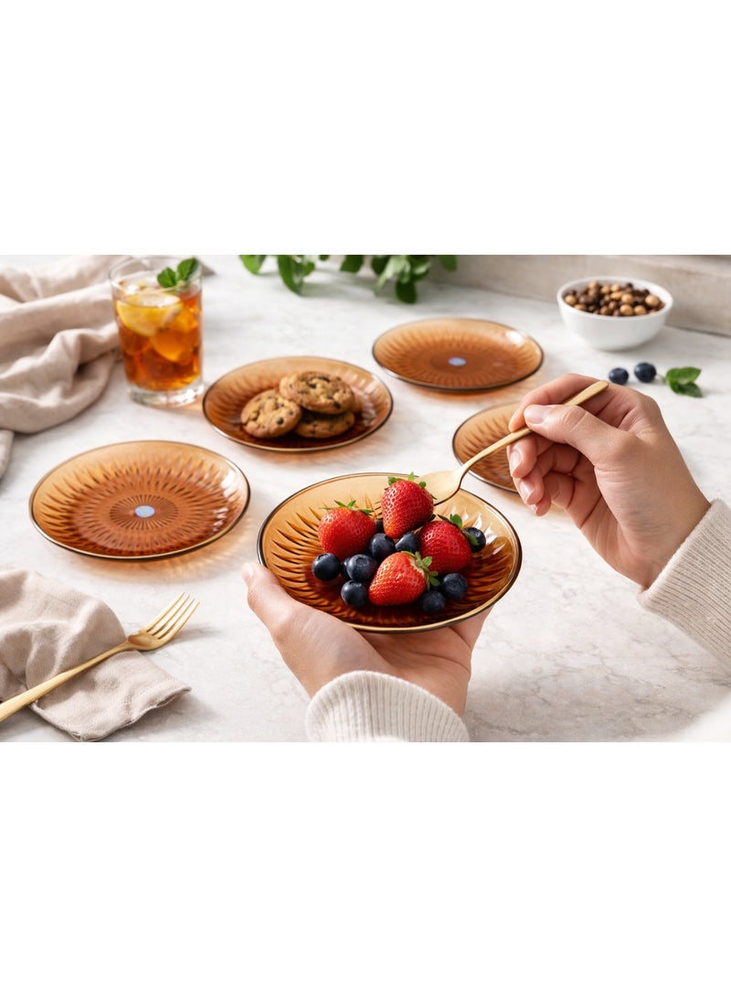 Shatterproof Acrylic Dessert and Fruit Serving Plates Set with Textured Design and Gold Rims - 6 Pieces - Amber - Image 3