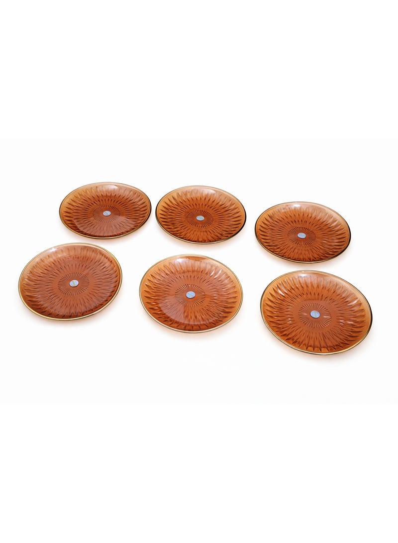 Shatterproof Acrylic Dessert and Fruit Serving Plates Set with Textured Design and Gold Rims - 6 Pieces - Amber - Image 1