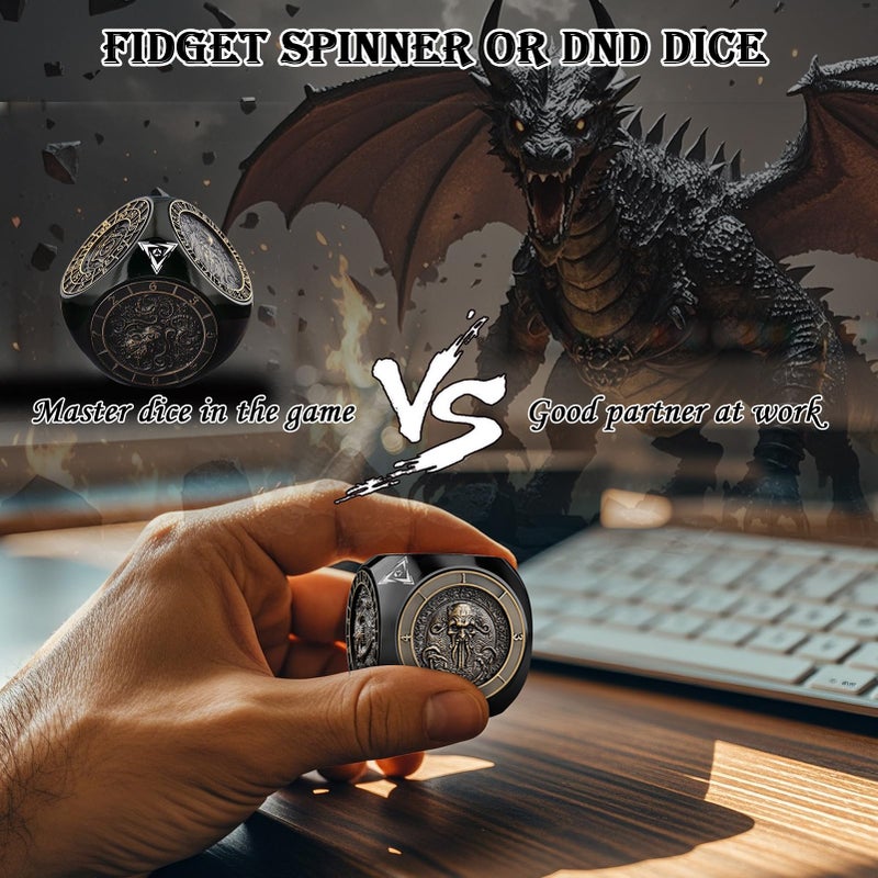 Haxtec Spinner Dice 7-in-1 Metal DND Dice Set Black Gold Unique Gamer Gifts Fidget Spinner Metal D&D Dice Valentines Day Gamer Gifts DND Gift TTRPG Dungeon Masters & RPG Collector's - Image 4