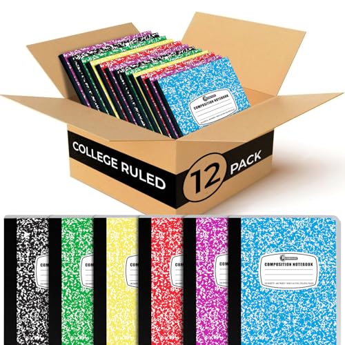 Rosmonde 12 Pack Bulk Composition Notebooks College Ruled, 200 Pages (100 Sheets), 9-3/4 x 7-1/2, Hard Cover College Ruled Notebooks, Assorted Colors Composition Notebook For School, Colors May Repeat - Image 1