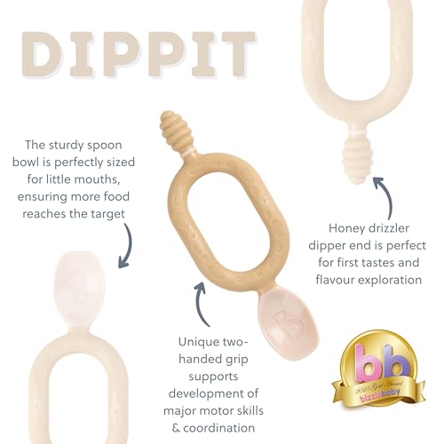 Bibado - Dippit Baby Spoon and Dipper, Fawn (2-Pack) - Soft, Chewable Dipper & Deep Spoon - Two-Hand, Sensory Grip - Toddler Utensils - Baby Led Weaning Supplies - Baby Essentials - 6 Months+ - Image 5