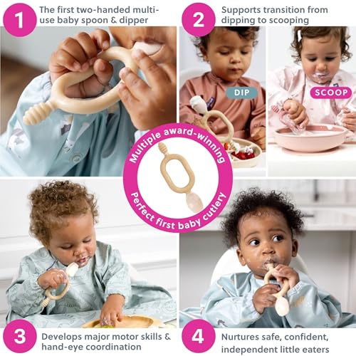 Bibado - Dippit Baby Spoon and Dipper, Fawn (2-Pack) - Soft, Chewable Dipper & Deep Spoon - Two-Hand, Sensory Grip - Toddler Utensils - Baby Led Weaning Supplies - Baby Essentials - 6 Months+ - Image 3