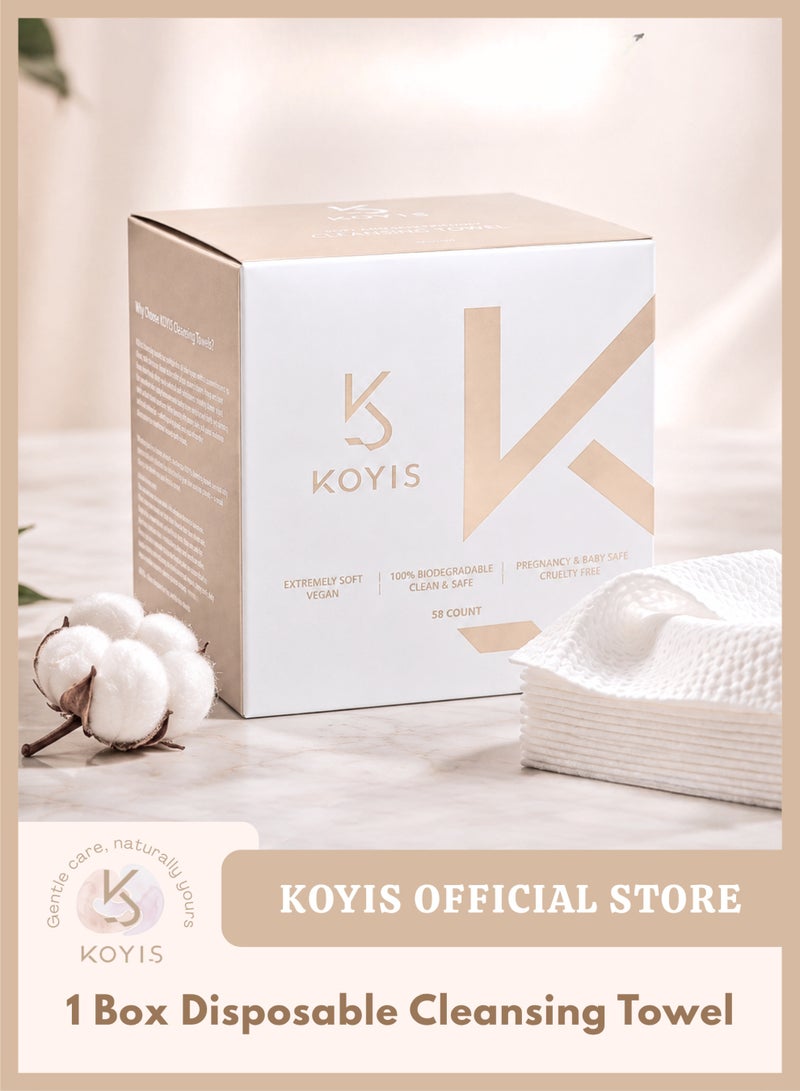 KOYIS Cleansing Towels, Thick Pearl-Textured Face Towels with Magnetic Flip-Top Box, Plant-Based Lint-Free Facial Wipes for Sensitive Skin, Face Cleansing, Makeup Removal & Daily Skincare - 1 Box - Image 1