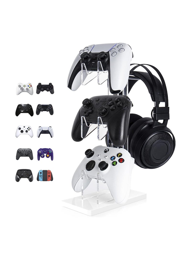 Universal 3 Tier Controller Holder and Headset Stand for PS5 PS4 Xbox ONE Switch STEAM, Controller Stand Gaming Accessories, Build Your Game Fortresses (White) - Image 1