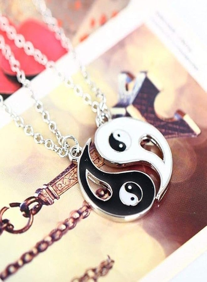 Ervio Yin Yang Necklace Pendant for Men Women | Matching Couples Friendship BFF Jewelry | Black White Tai Chi Pendant for Boyfriend Girlfriend | Stainless Steel Unisex Gift (2 psc) - Image 2