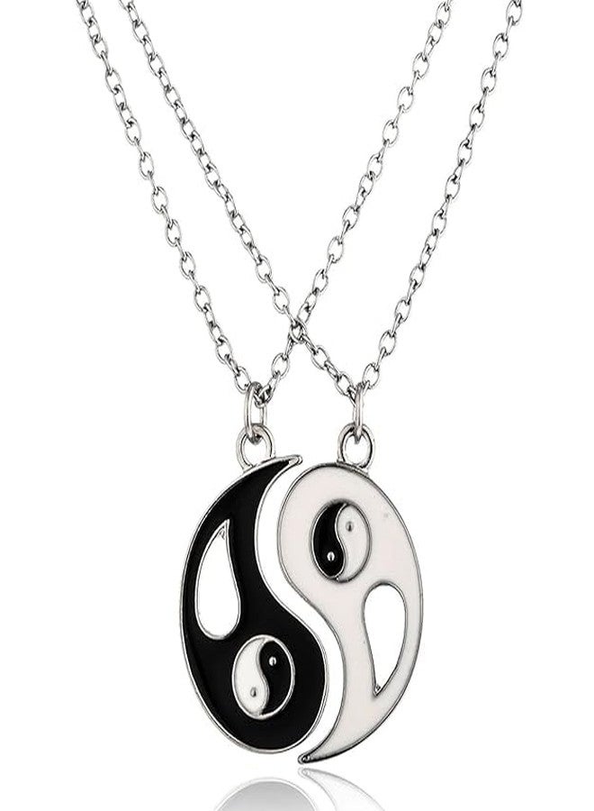 Ervio Yin Yang Necklace Pendant for Men Women | Matching Couples Friendship BFF Jewelry | Black White Tai Chi Pendant for Boyfriend Girlfriend | Stainless Steel Unisex Gift (2 psc) - Image 1