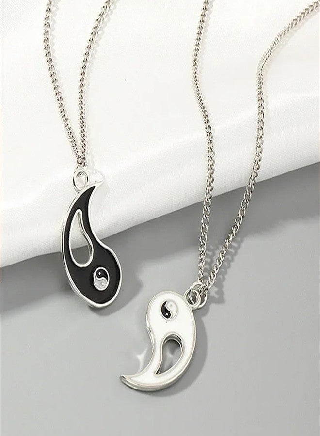 Ervio Yin Yang Necklace Pendant for Men Women | Matching Couples Friendship BFF Jewelry | Black White Tai Chi Pendant for Boyfriend Girlfriend | Stainless Steel Unisex Gift (2 psc) - Image 4
