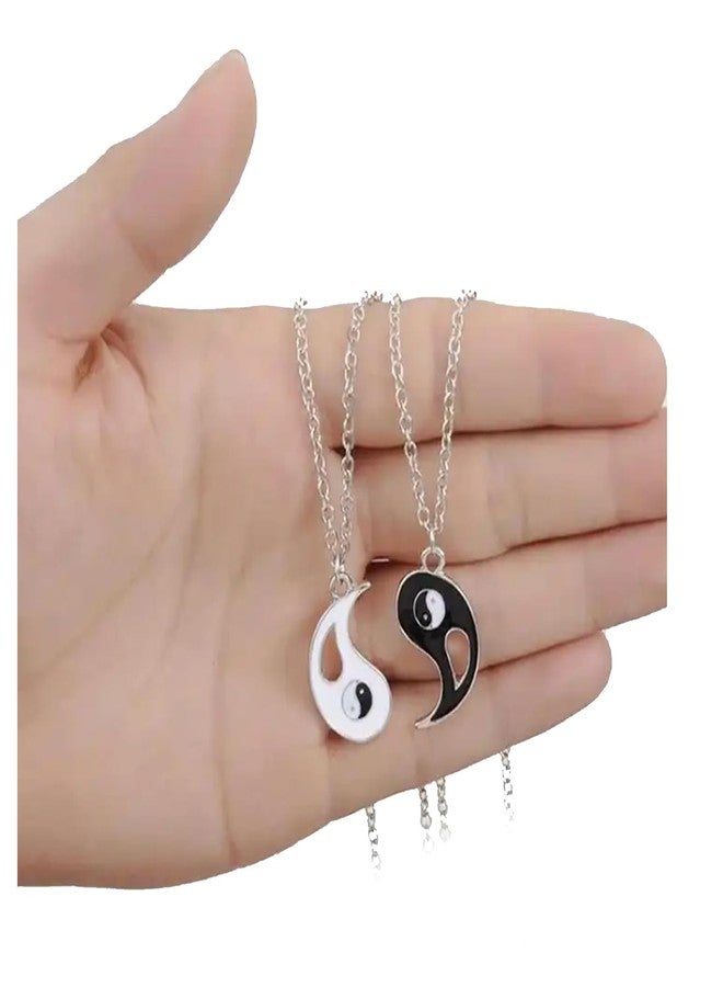 Ervio Yin Yang Necklace Pendant for Men Women | Matching Couples Friendship BFF Jewelry | Black White Tai Chi Pendant for Boyfriend Girlfriend | Stainless Steel Unisex Gift (2 psc) - Image 3