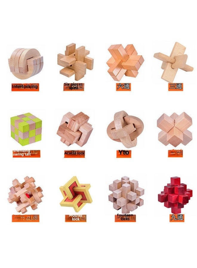 Luban Lock Children Kong Ming Lock Nine Chain Beneficial Intelligence Development For Boys And Girls Adult Assembled Toy Gifts-Color:[Deluxe] Lotus Twelve-piece Set  - Image 1