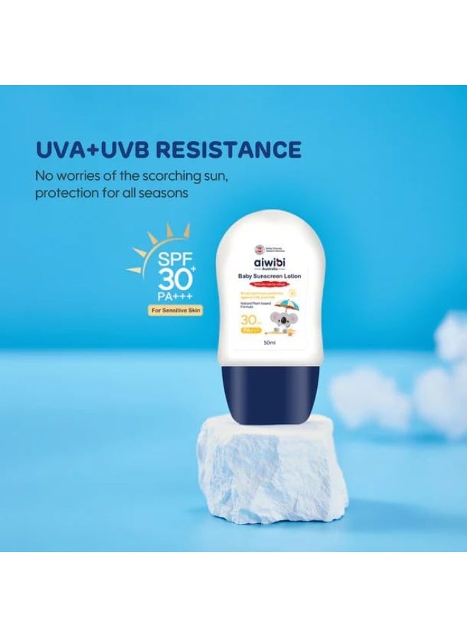 aiwibi Baby Sunscreen Lotion SPF30 PA+++, Hypoallergenic UVA & UVB Protection, Non-Greasy Aloe Vera Formula for Babies & Kids, 50ml - Image 2