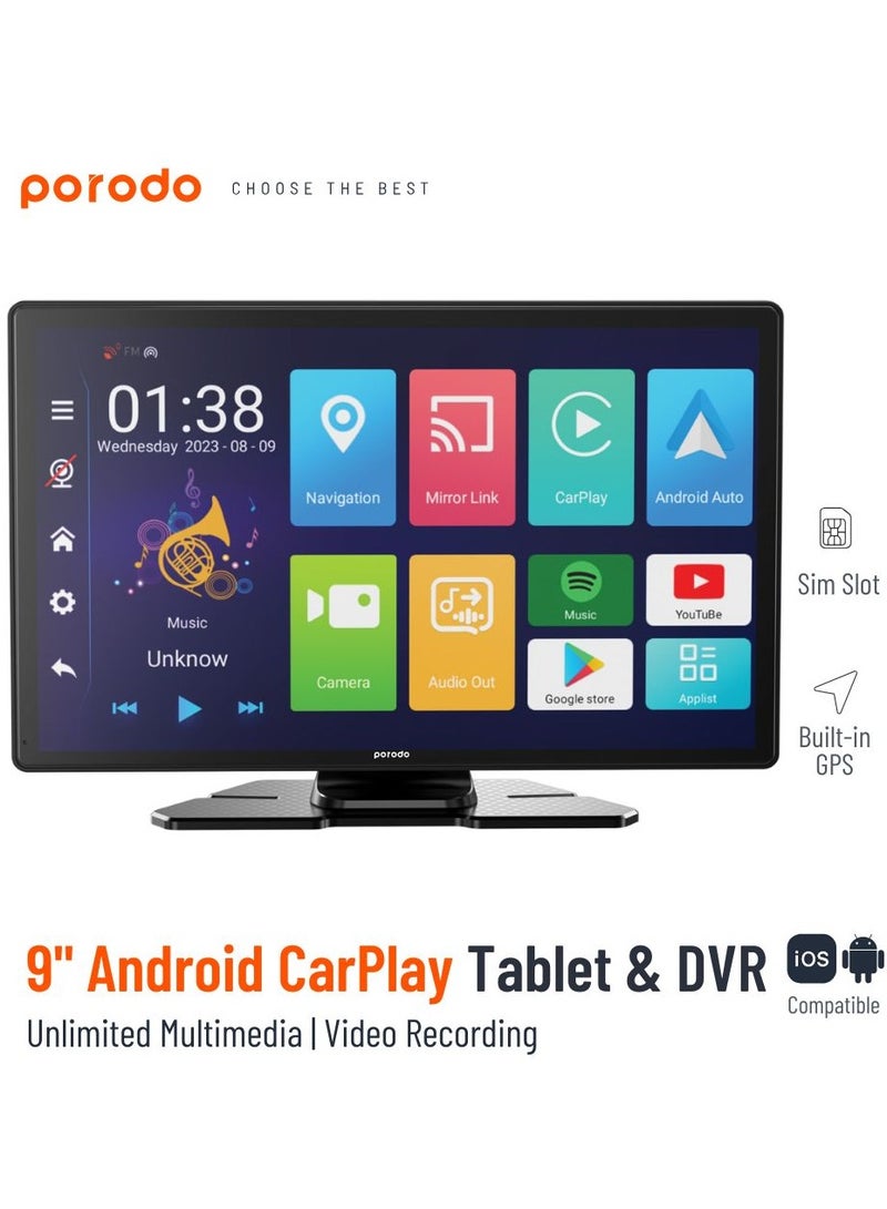 بورودو شاشة تابلت أندرويد كار بلاي 9 بوصة ووسائط متعددة وتسجيل فيديو غير محدود / نظام تشغيل أندرويد 10 / إير بلاي وأندرويد كاست ميرورينغ / ذاكرة 4 جيجابايت + 64 جيجابايت / ذاكرة وصول عشوائي 4 جيجابايت + 64 جيجابايت - أسود - Image 1