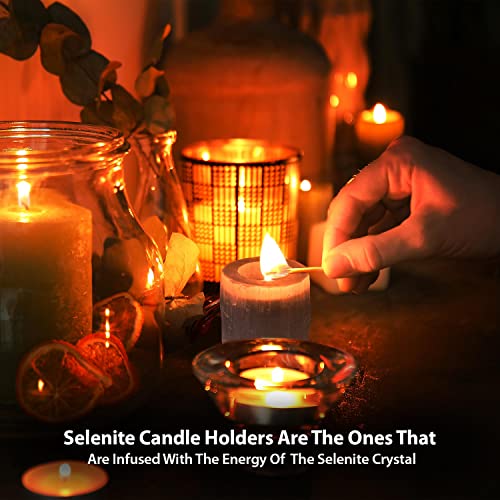 Himalayan Glow Selenite Crystal Candle Holder, Tea Light, Crystals and Healing Stones, Reiki, Chakra Decorative Candlestick Holder for Healing & Meditation -2 Lbs - Image 4