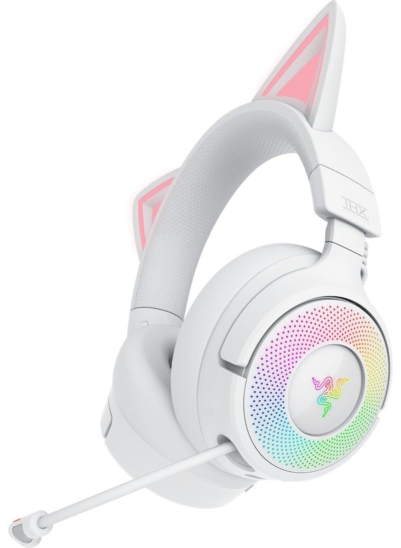 Razer Kraken Kitty V3 Pro Wireless RGB Gaming Headset, Chroma RGB Kitty Ears, 2.4 GHz, Bluetooth 5.3, USB A - Super Wideband Mic, 40mm Drivers, THX Spatial Audio, Comfortable Ear Cushions - White - Image 1