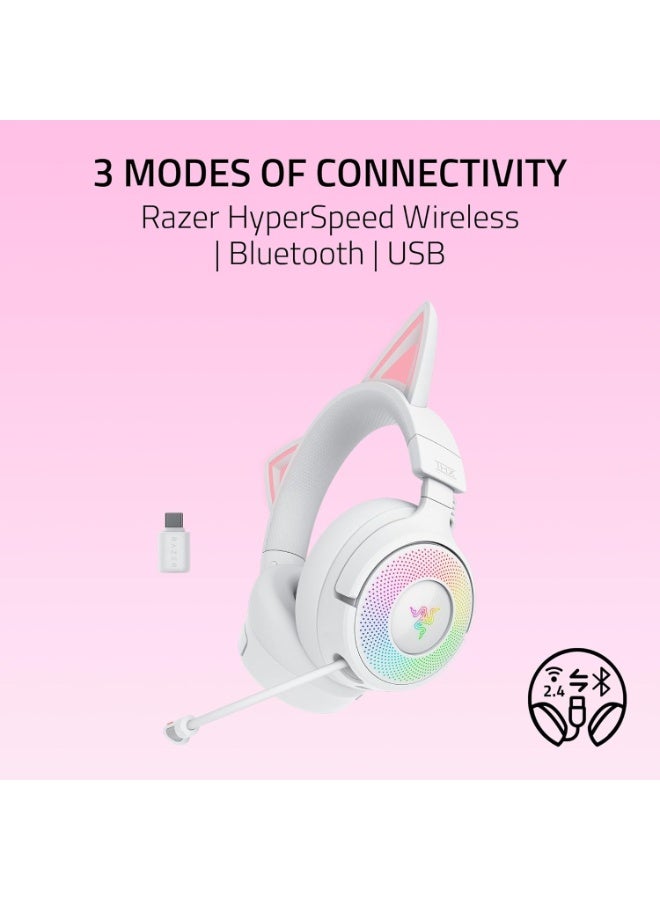 Razer Kraken Kitty V3 Pro Wireless RGB Gaming Headset, Chroma RGB Kitty Ears, 2.4 GHz, Bluetooth 5.3, USB A - Super Wideband Mic, 40mm Drivers, THX Spatial Audio, Comfortable Ear Cushions - White - Image 3