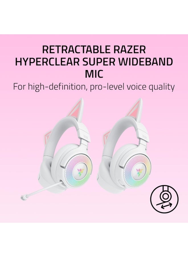 Razer Kraken Kitty V3 Pro Wireless RGB Gaming Headset, Chroma RGB Kitty Ears, 2.4 GHz, Bluetooth 5.3, USB A - Super Wideband Mic, 40mm Drivers, THX Spatial Audio, Comfortable Ear Cushions - White - Image 4