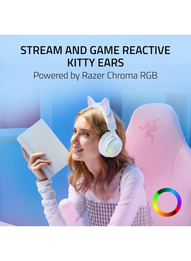 Razer Kraken Kitty V3 Pro Wireless RGB Gaming Headset, Chroma RGB Kitty Ears, 2.4 GHz, Bluetooth 5.3, USB A - Super Wideband Mic, 40mm Drivers, THX Spatial Audio, Comfortable Ear Cushions - White - Image 2
