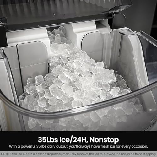 Kismile Nugget Ice Makers Countertop,Portable Ice Machine with Crushed Ice, 35lbs/Day,Self-Cleaning,One-Click Operation for Home Use(Silver) - Image 2