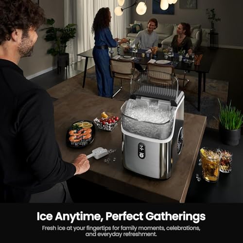 Kismile Nugget Ice Makers Countertop,Portable Ice Machine with Crushed Ice, 35lbs/Day,Self-Cleaning,One-Click Operation for Home Use(Silver) - Image 5