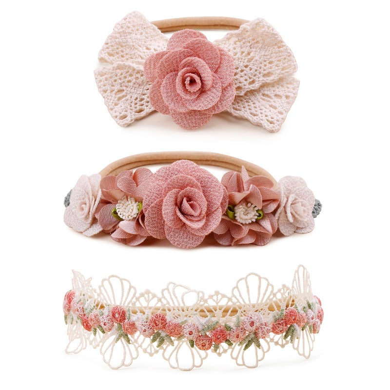 BFNAAgirl Baby Girl Floral Headband Nylon Flower Crown Elastic Hairband 3pcs Hair Accessories Gift for Girls (9561) - Image 1