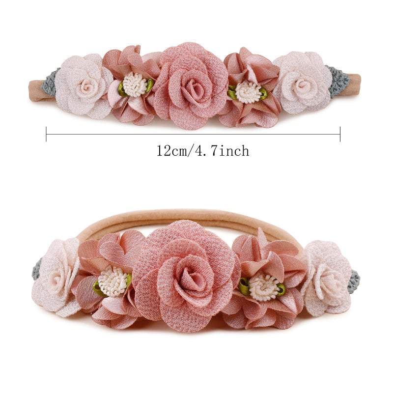 BFNAAgirl Baby Girl Floral Headband Nylon Flower Crown Elastic Hairband 3pcs Hair Accessories Gift for Girls (9561) - Image 3