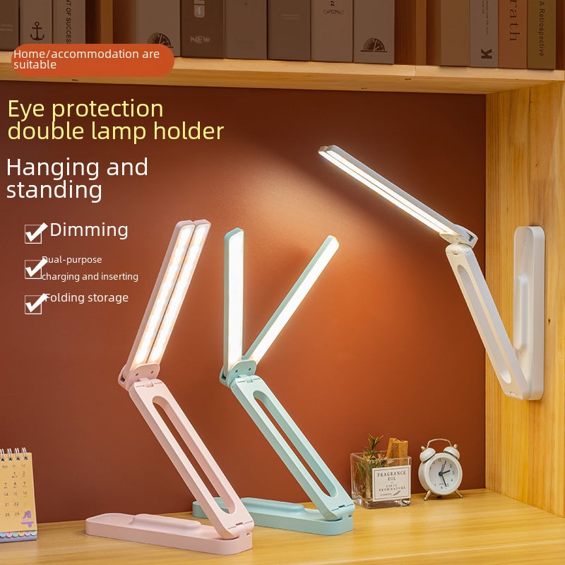 Three-Color Multifunctional Folding Table Lamp for Learning Portable Gift Eye Protection Bedroom Bedside Lamp Desk Home Student Dormitory(Pink double lamp [2000mAh for charging and inserting dual-use] delivery line) - Image 4