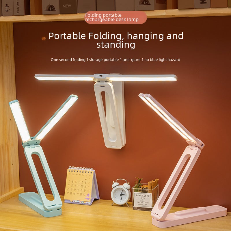 Three-Color Multifunctional Folding Table Lamp for Learning Portable Gift Eye Protection Bedroom Bedside Lamp Desk Home Student Dormitory(Pink double lamp [2000mAh for charging and inserting dual-use] delivery line) - Image 2