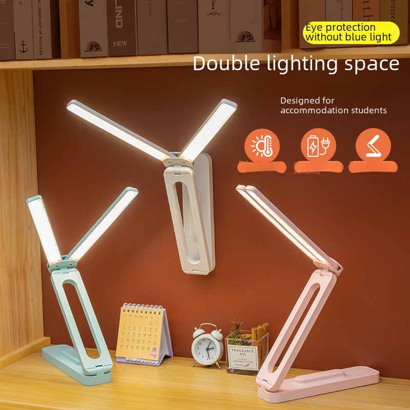 Three-Color Multifunctional Folding Table Lamp for Learning Portable Gift Eye Protection Bedroom Bedside Lamp Desk Home Student Dormitory(Pink double lamp [2000mAh for charging and inserting dual-use] delivery line) - Image 3