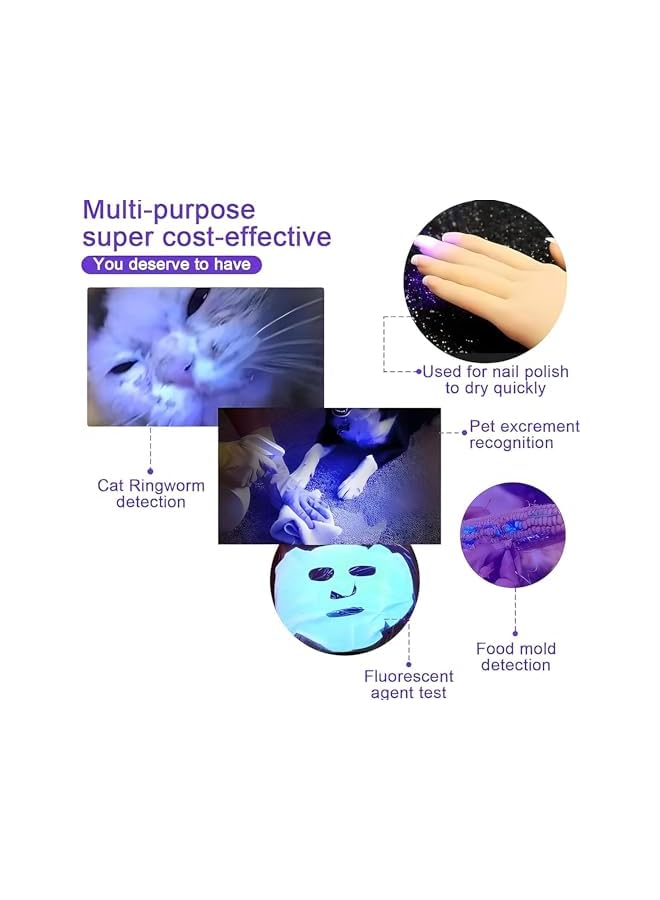promass UV Flashlight, 365nm Flashlight Black Light, Portable Handheld Cat Ringworm Detector lamp, 5 Modes Pocket Flash Light, Black Light Ringworm for Dog Cat Care and Resin Curing (Black) - Image 3