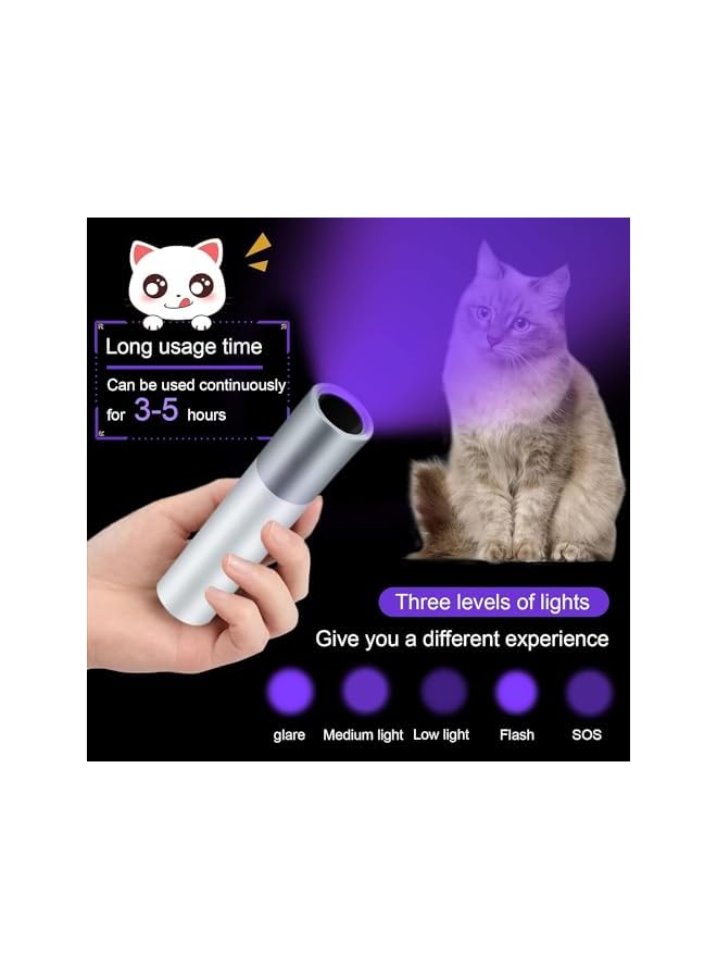 promass UV Flashlight, 365nm Flashlight Black Light, Portable Handheld Cat Ringworm Detector lamp, 5 Modes Pocket Flash Light, Black Light Ringworm for Dog Cat Care and Resin Curing (Black) - Image 5